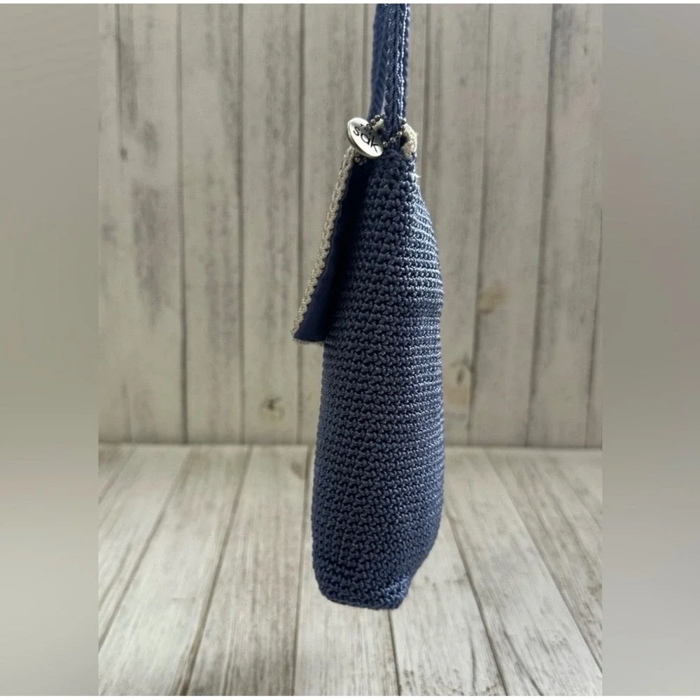 The Sak Iris Crochet Smartphone‎ Crossbody Bag Denim Blue Mini Flap Purse